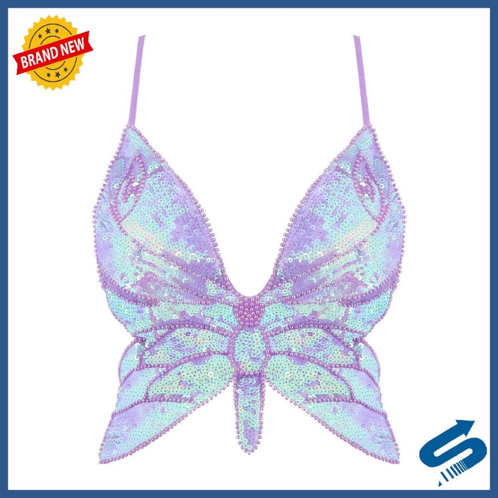 Sequin Butterfly Crop Top Tube Vest For Rave Dance Costume One Size